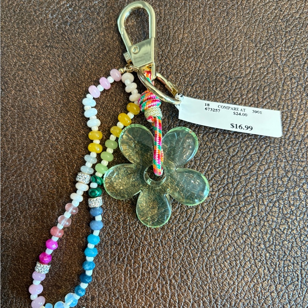 Colorful Beaded Keychain with Flower Charm